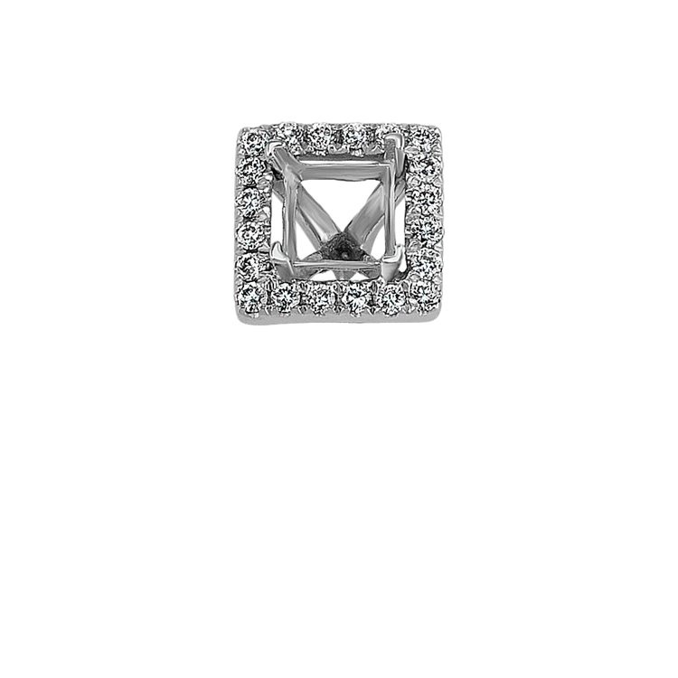 Classic Natural Diamond Halo Decorative Crown to Hold 4.35mm Princess Cut Gemstone