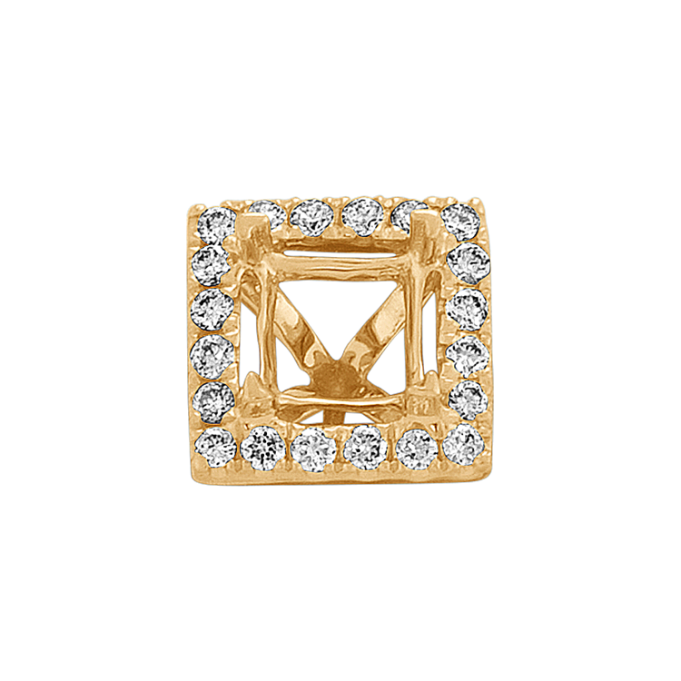 Classic Natural Diamond Halo Decorative Crown to Hold 4.35mm Princess Cut Gemstone