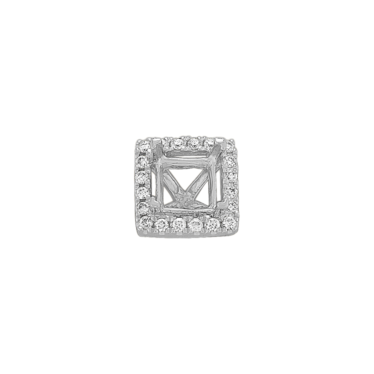 Classic Natural Diamond Halo Decorative Crown to Hold 5.5mm Princess Cut Gemstone