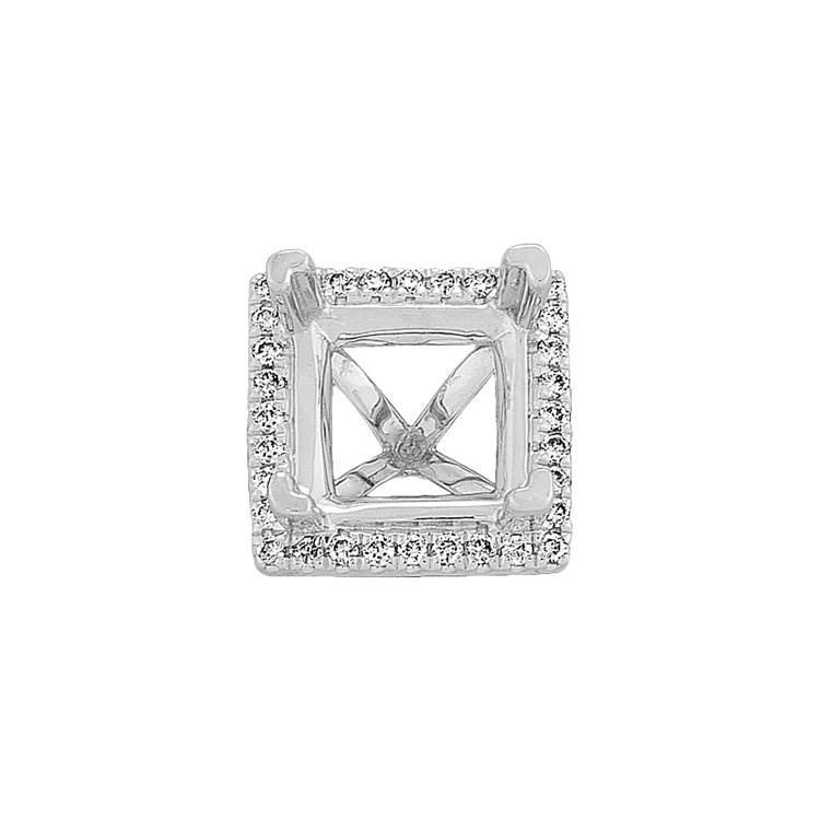 Classic Natural Diamond Halo Decorative Crown to Hold 6.5mm Princess Cut Gemstone