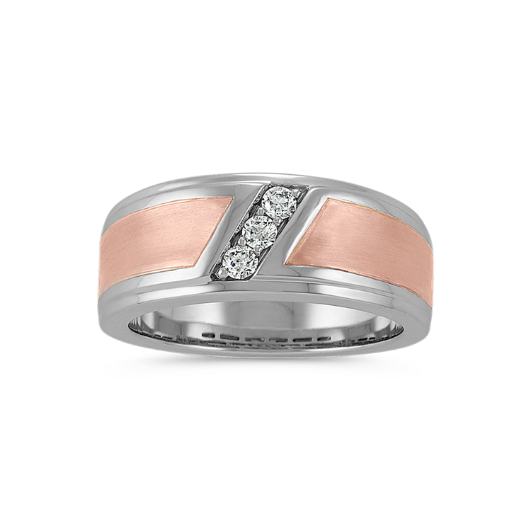 Contemporary Round Natural Diamond Mens Ring in 14k White and Rose Gold (9mm)