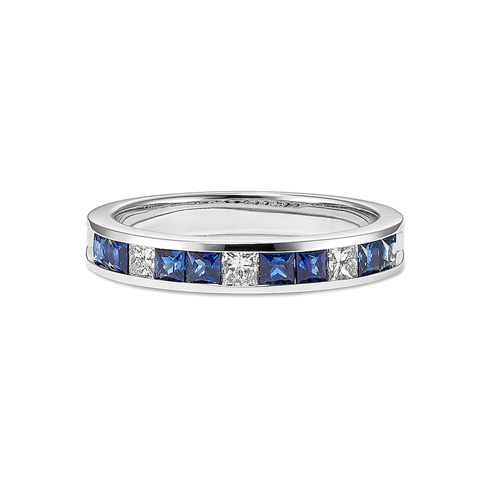 Round Diamond and Princess Cut Sapphire Bands