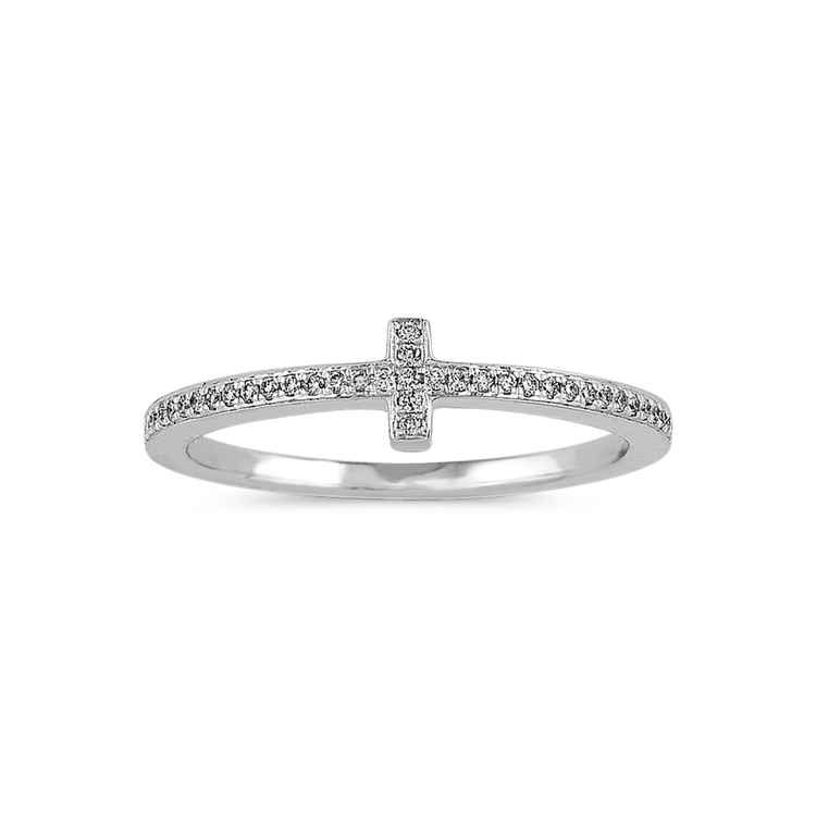 Crossed Pave-Set Natural Diamond Ring in 14k White Gold