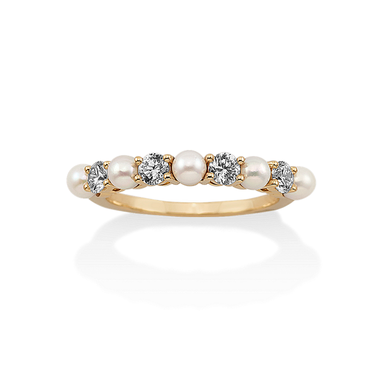 Annecy 3mm Cultured Akoya Pearl and Natural Diamond Ring in 14K Yellow Gold