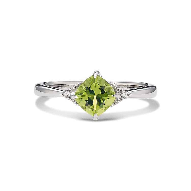 Vida Green Natural Peridot and Natural Diamond Ring in Sterling Silver