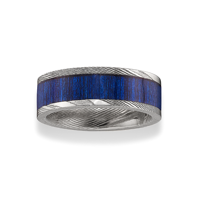Damascus Steel Orchid Wood Wedding Band (8mm)