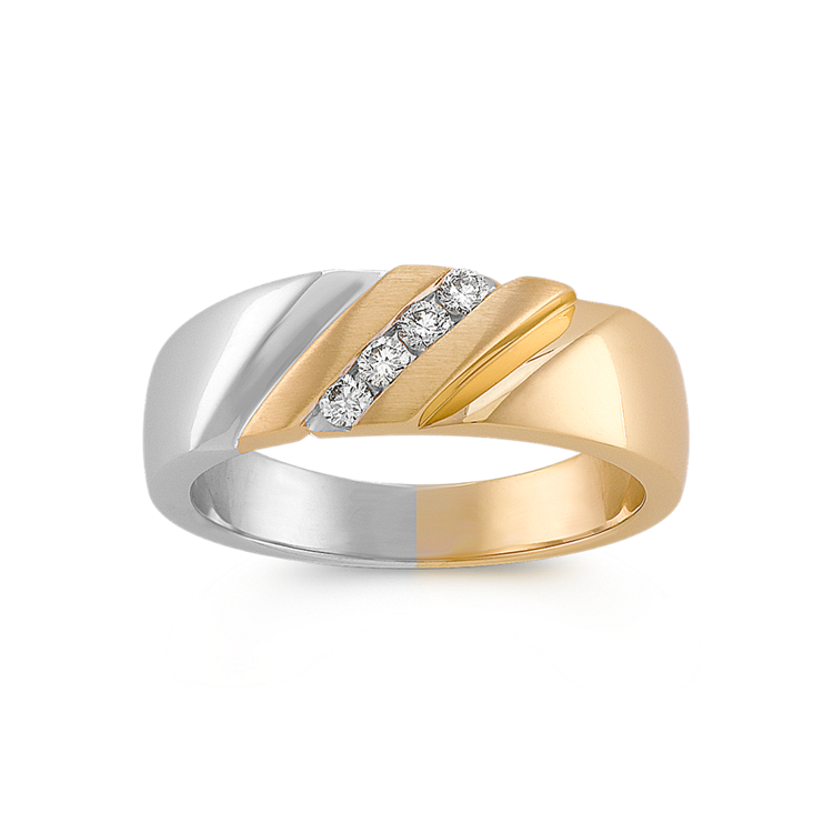 Diagonal Round Natural Diamond Ring in 14k Two-Tone Gold with Channel-Setting