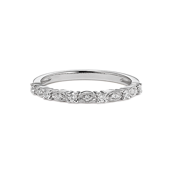 Natural Diamond Band with Alternating Design in 14k White Gold