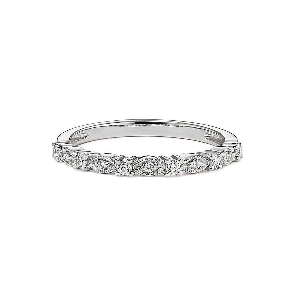 Diamond Band with Alternating Design in 14k White Gold