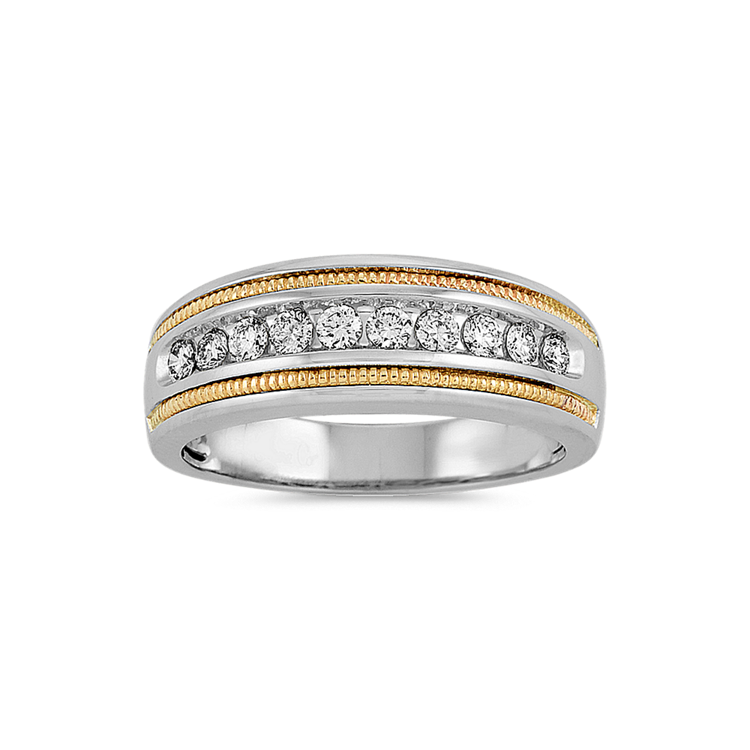 Natural Diamond Mens Band in 14k White and Yellow Gold (8mm)