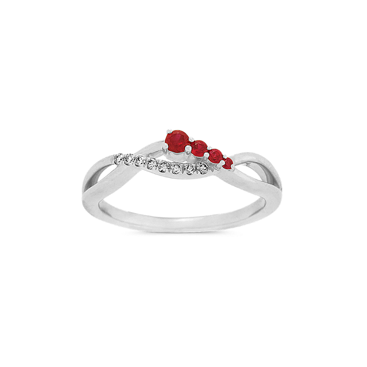 Rayne Natural Diamond and Natural Ruby Ring in 14K White Gold