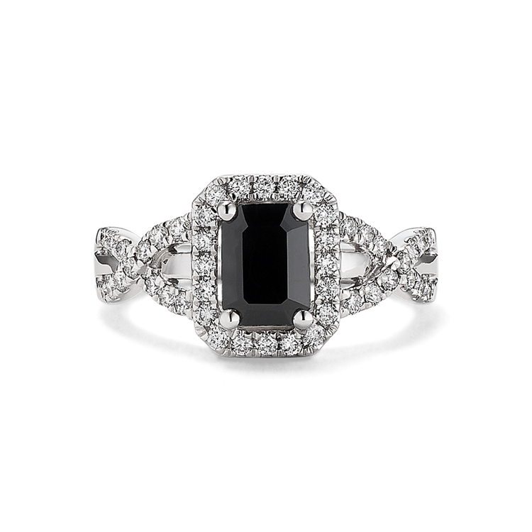 Raven Black Natural Sapphire and Natural Diamond Ring in 14K White Gold
