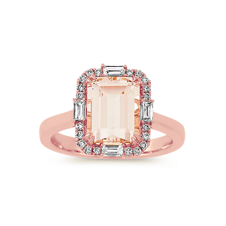 Ciao Natural Morganite and Natural Diamond Ring in 14K Rose Gold