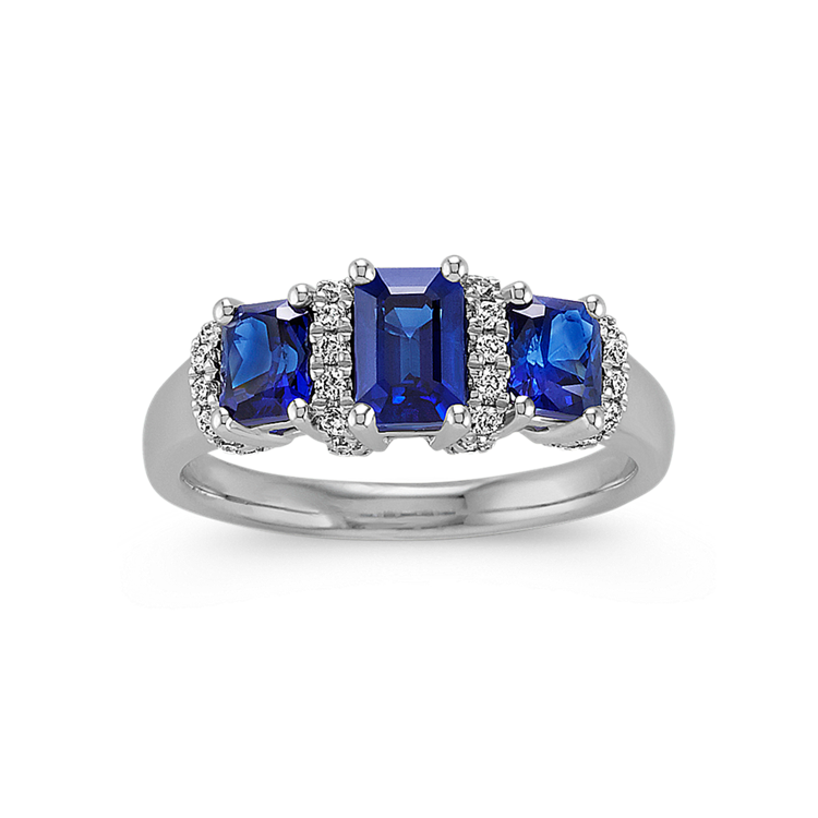 Maura Natural Sapphire and Natural Diamond Ring in 14K White Gold