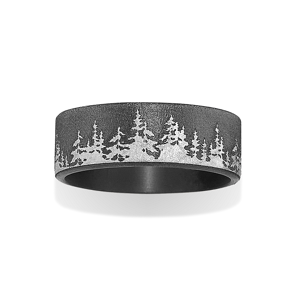 Engraved Tree Line Mens Band (8mm)