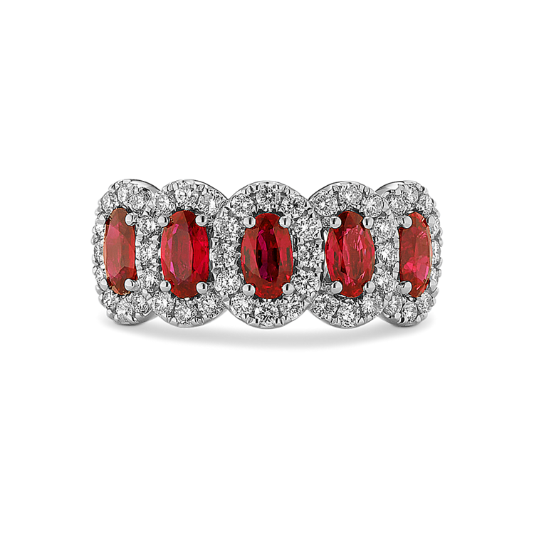 Overture Five-Stone Natural Ruby & Natural Diamond Ring