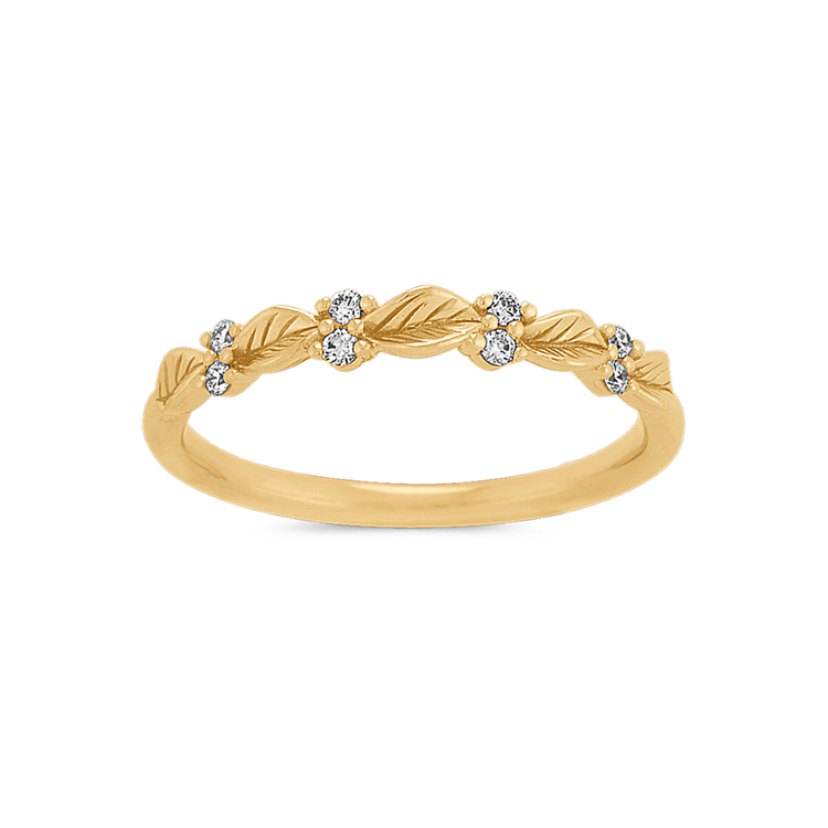 Floral Natural Diamond Wedding Band in 14k Yellow Gold