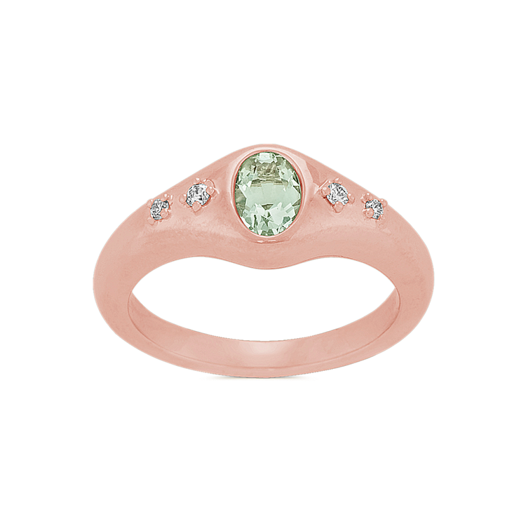 Green Natural Quartz and Natural Diamond Ring