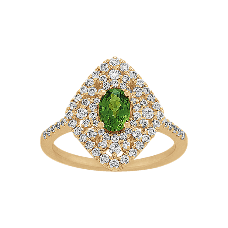 Green Natural Sapphire and Natural Diamond Cocktail Ring