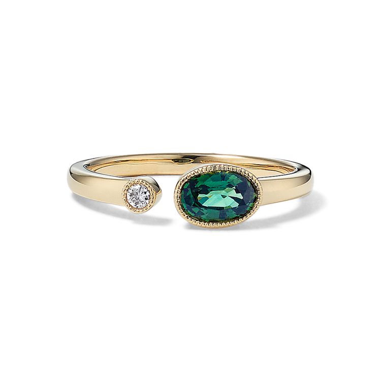Rhodes Green Natural Sapphire and Natural Diamond Open Ring in 14k Yellow Gold