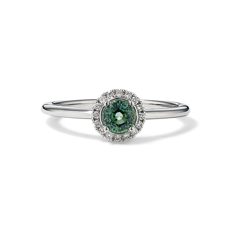 Green Natural Sapphire and Natural Diamond Ring