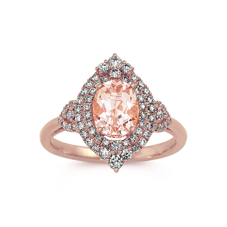 Halo Natural Morganite and Natural Diamond Ring