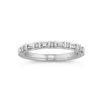Harper Baguette and Round Natural Diamond Wedding Band in 14k White Gold