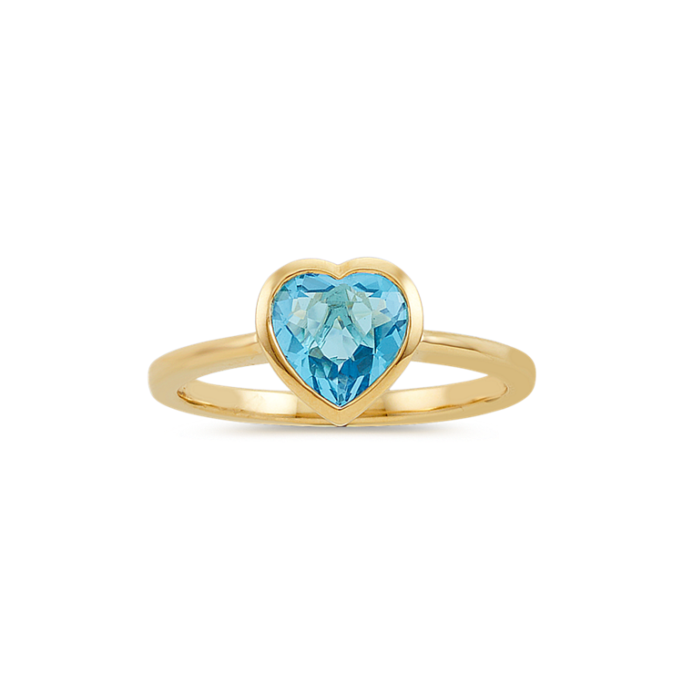 Heart-Shaped Light Blue Natural Topaz Ring in 14k Yellow Gold