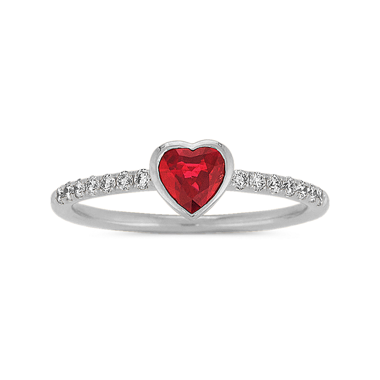 Heart Shaped Natural Ruby and Natural Diamond Ring
