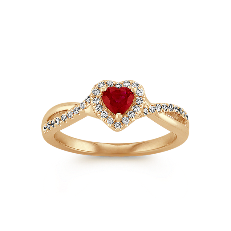 Smitten Natural Ruby and Natural Diamond Swirl Ring in 14K Yellow Gold