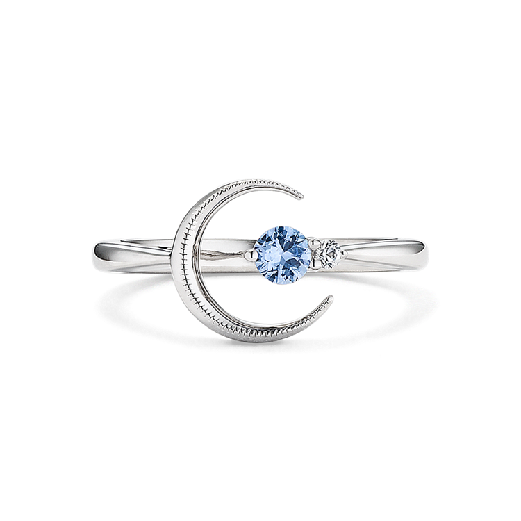 Mezzaluna Ice Blue and White Natural Sapphire Crescent Moon Ring in Sterling Silver