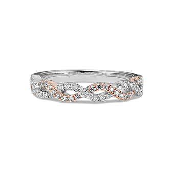 Infinity Twist Natural Diamond Wedding Band in 14k White and Rose Gold