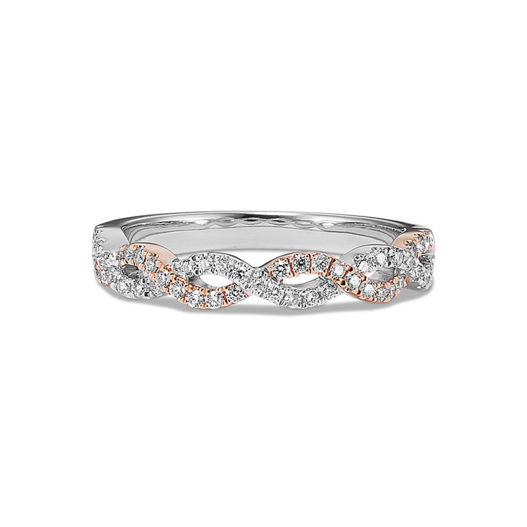 Infinity Twist Natural Diamond Wedding Band in 14k White and Rose Gold