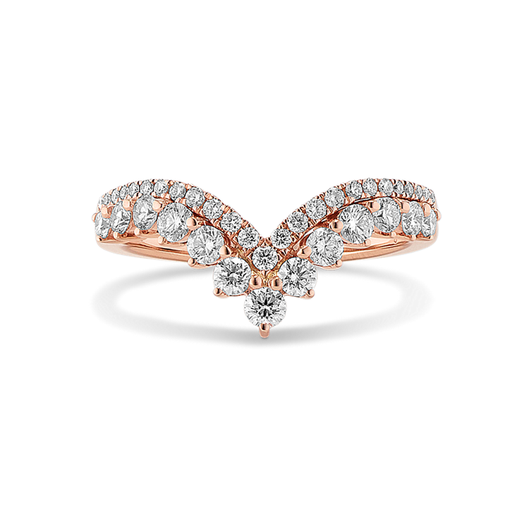 Luxe Chevron Natural Diamond V Wedding Band in 14k Rose Gold