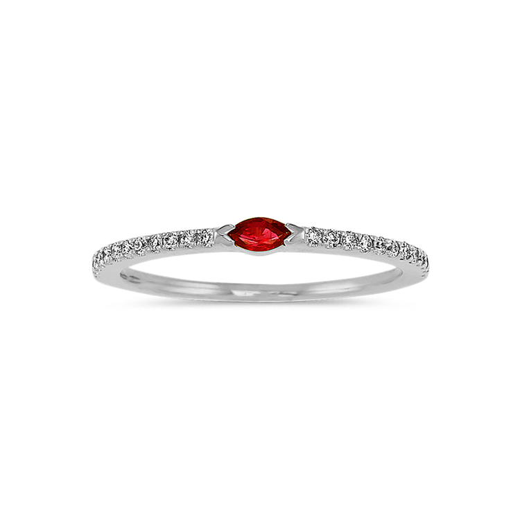 Marquise Natural Ruby and Natural Diamond Stackable Ring