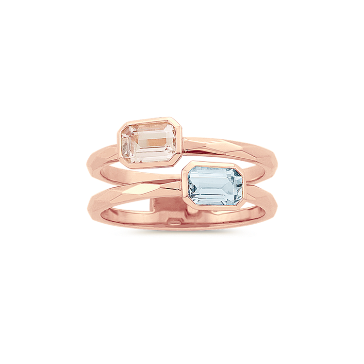 Gaia Natural Morganite and Natural Aquamarine Ring in 14K Rose Gold