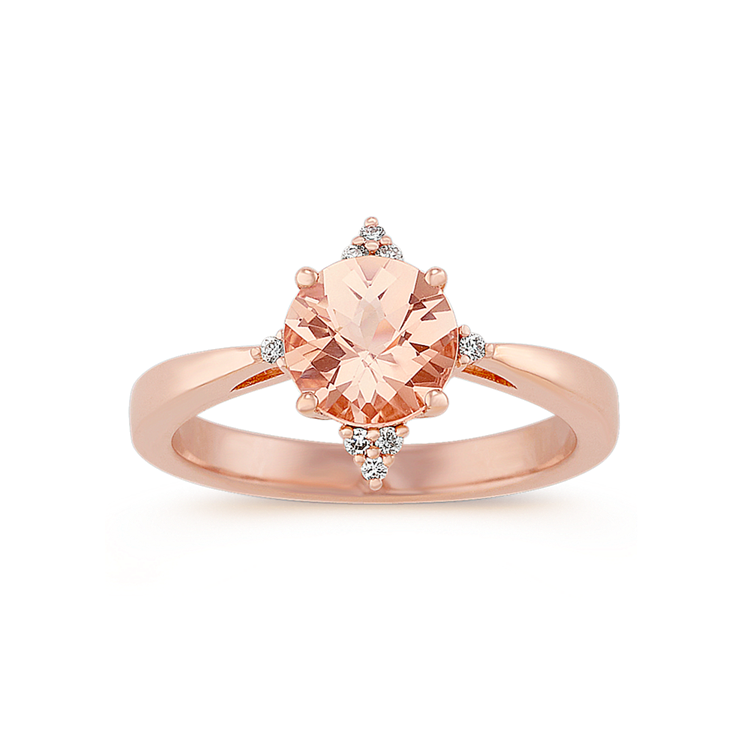 Natural Morganite and Natural Diamond Ring in 14k Rose Gold