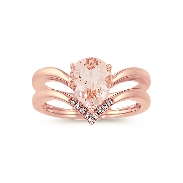 Natural Morganite and Natural Diamond V Ring