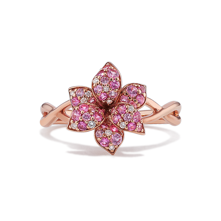 Mosaic Pink Natural Sapphire and Natural Diamond Flower Ring
