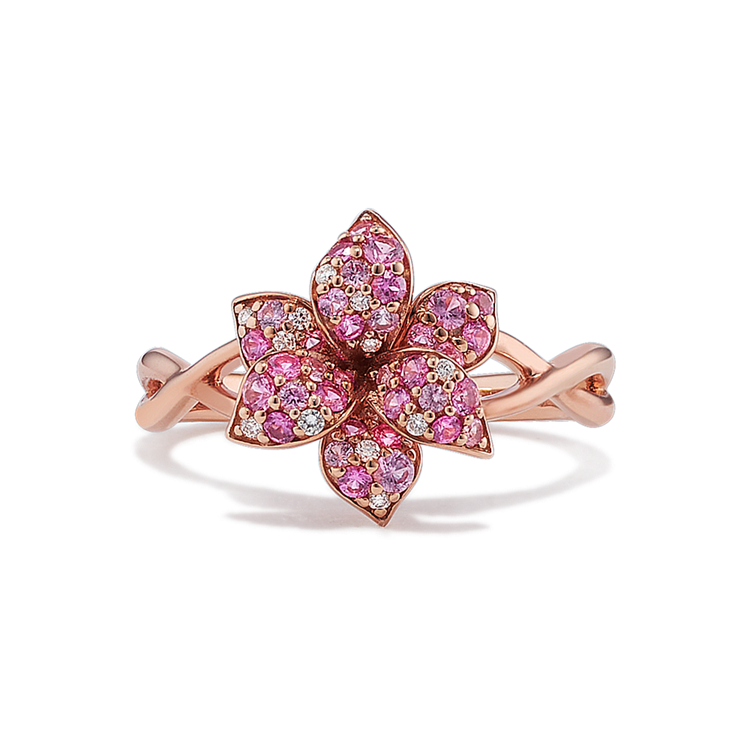 Colour Blossom Mini Sun Ring, Pink Gold And Diamonds - Luxury Pink