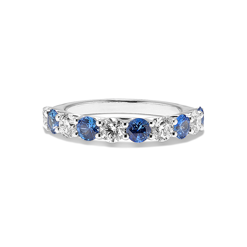 Mystique Traditional Blue Sapphire and Diamond Wedding Band