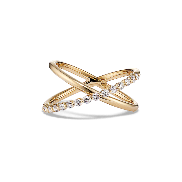 Natural Diamond Crossover Ring in 14K Yellow Gold