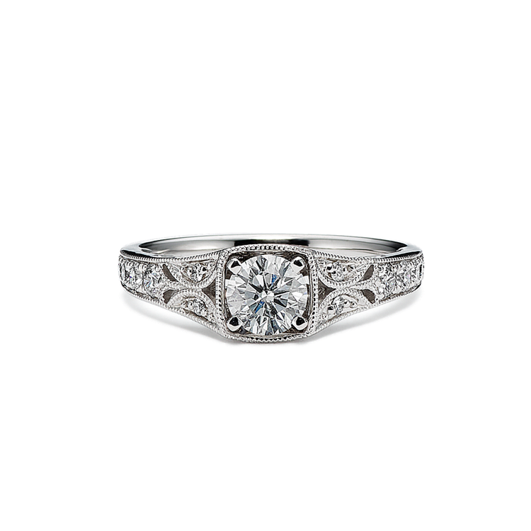 Normandy ½ ct. Round Center Natural Diamond Vintage Engagement Ring with Milgrain Detailing