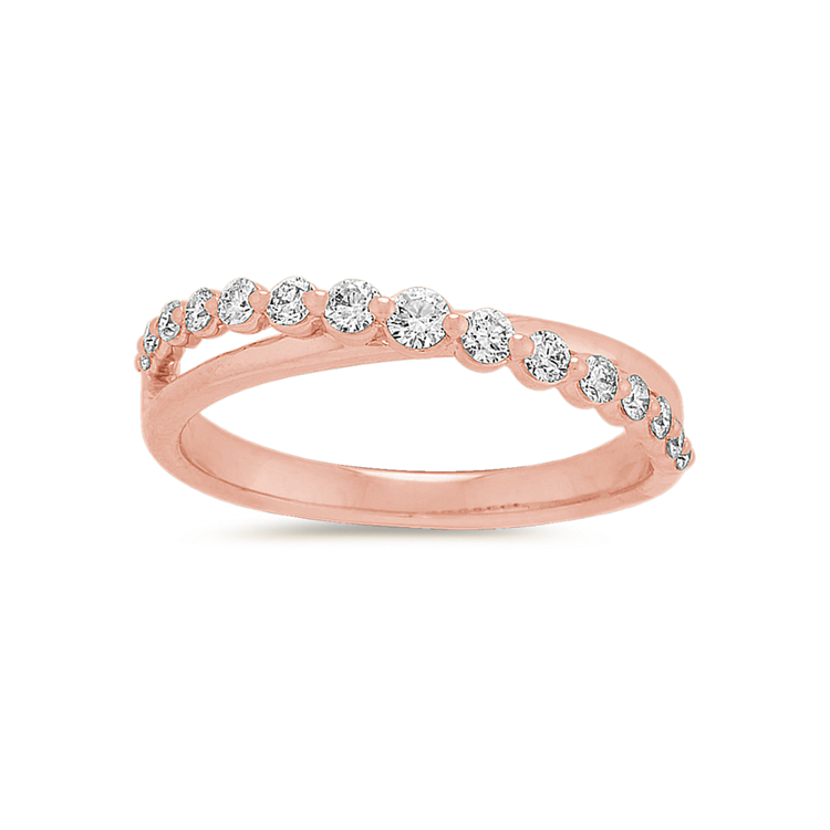 Oasis Natural Diamond Crossover Wedding Band in 14k Rose Gold