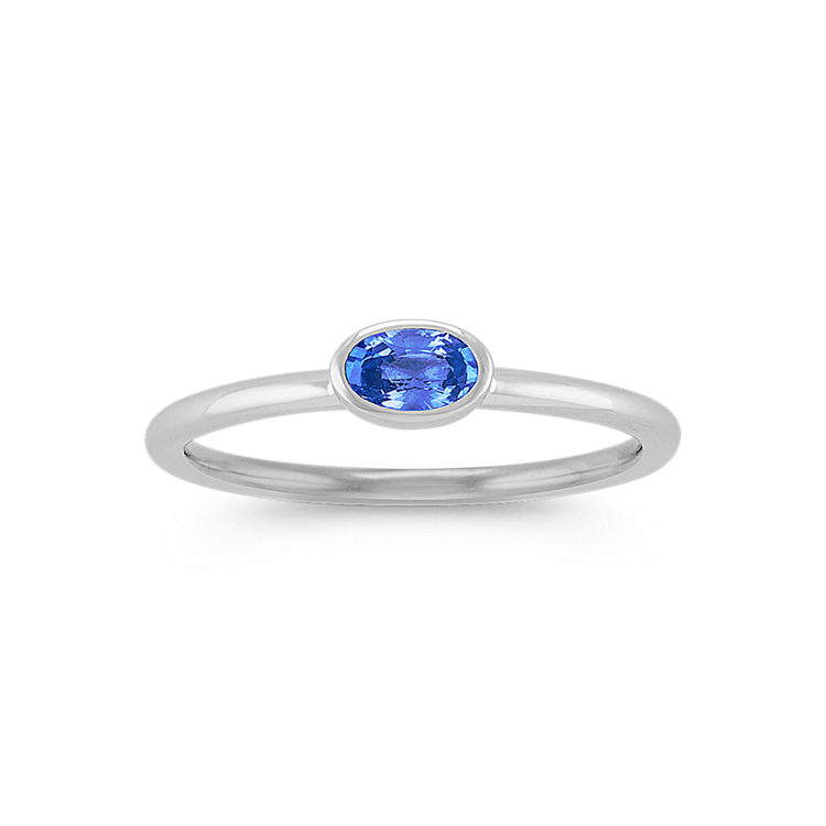 Oval Kentucky Blue Natural Sapphire Stackable Ring in 14k White Gold