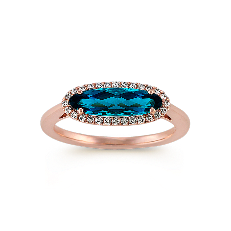 Corinne Natural London Blue Topaz and Natural Diamond Ring in 14K Rose Gold
