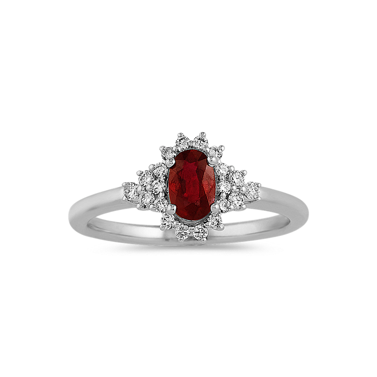 Palazzo Natural Ruby and Natural Diamond Ring in 14K White Gold