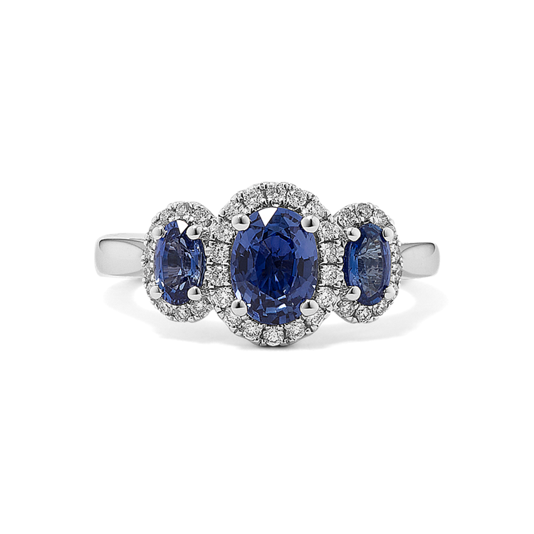 Messina Traditional Blue Natural Sapphire and Natural Diamond Ring in 14K White Gold