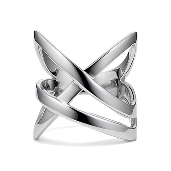 Two-Texture Sterling Silver Crossover Ring in Sterling Silver
