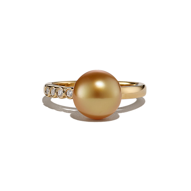 Paradiso 9mm Cultured South Sea Pearl Ring and Natural Diamond Ring